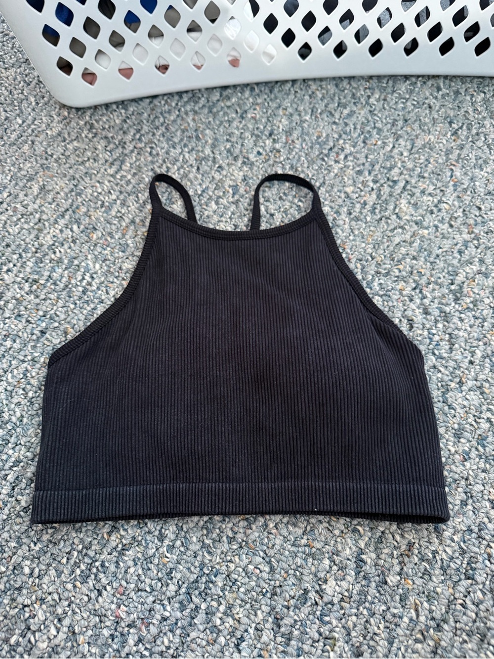 JoyLab Black Ribbed High-Neck Crop Tank